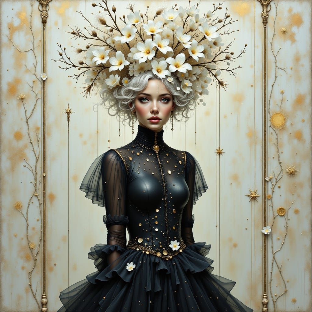 Woman with Lilies in Iridescent Fantasy Style