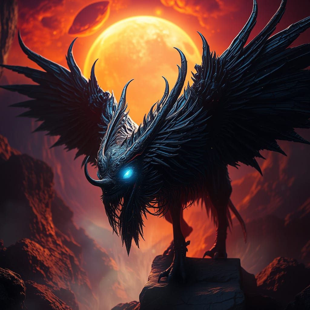 Majestic Black Ketek Radiating Ethereal Glow in Vibrant Back...