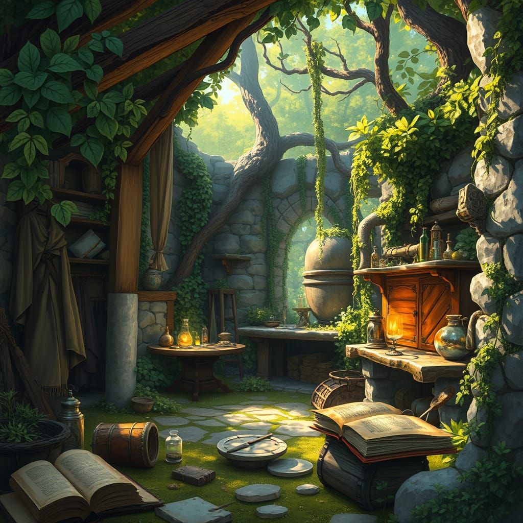 Enchanted Alchemist Workshop Reclaimed by Nature