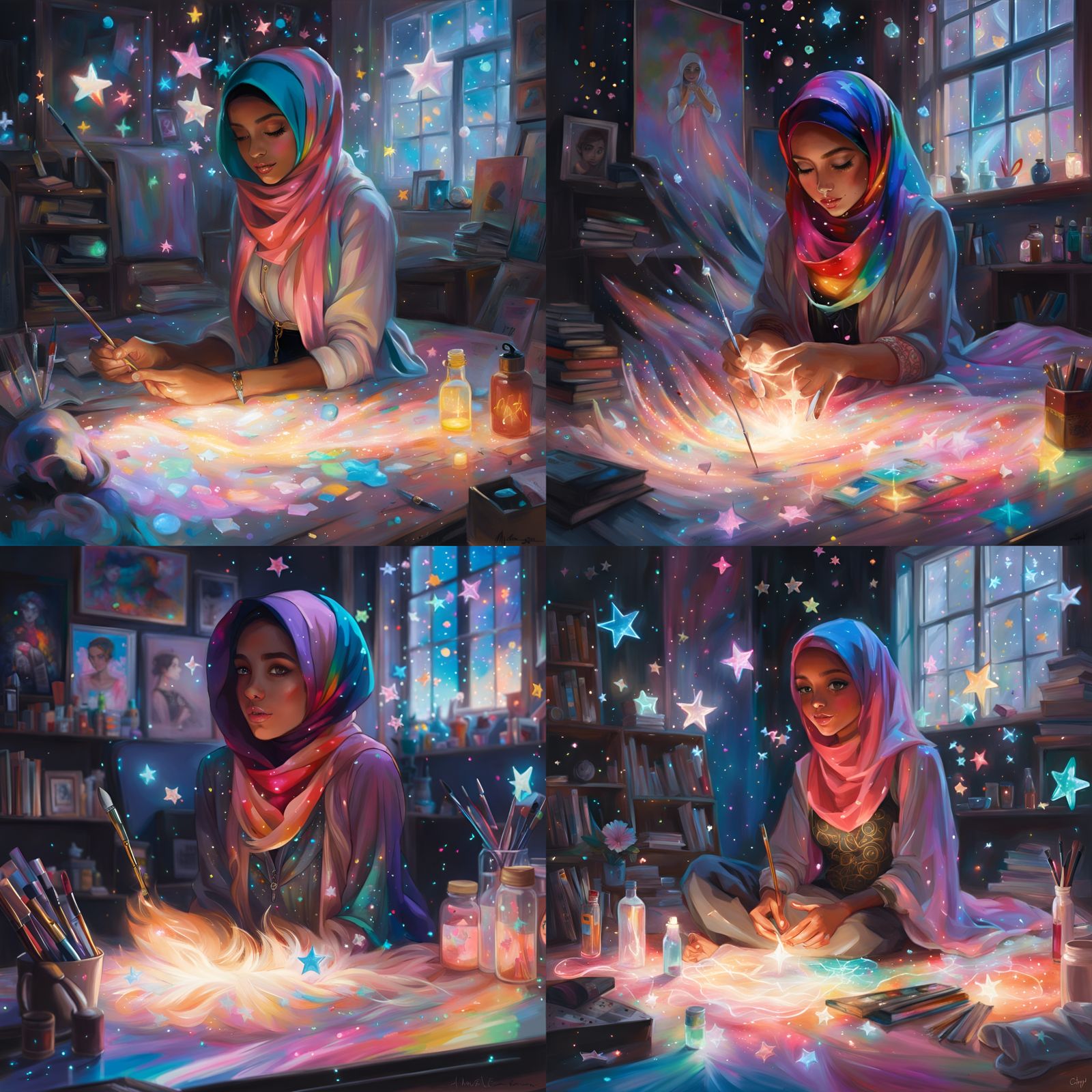 Magical Hijabi Girl in Golden Age Illustration Style