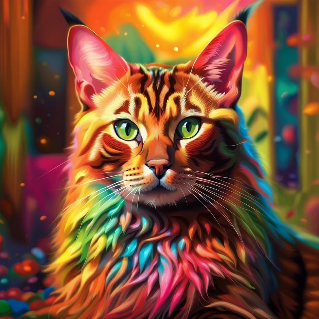 Colorful Bengal Cat in Volumetric Light