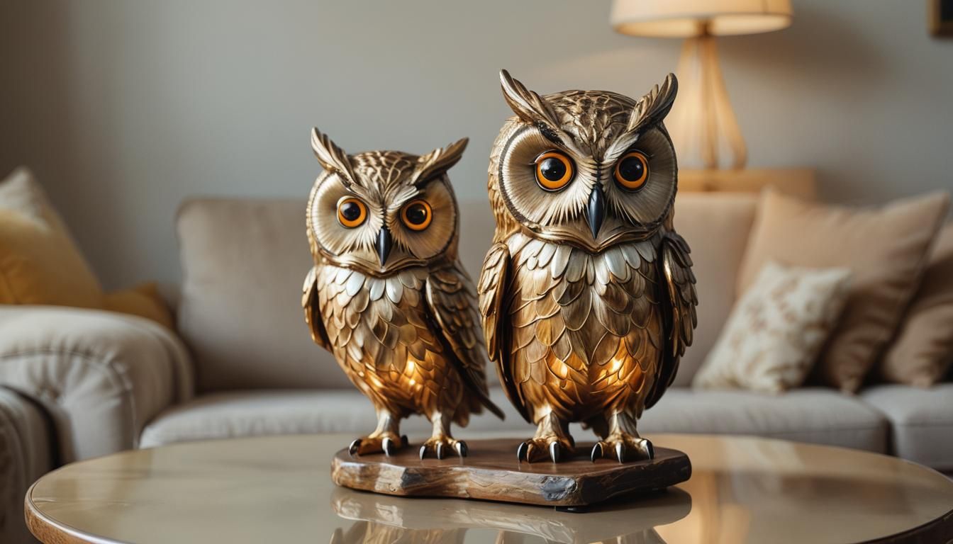 Glowing Owl Lamp in Surreal Oil Painting Style