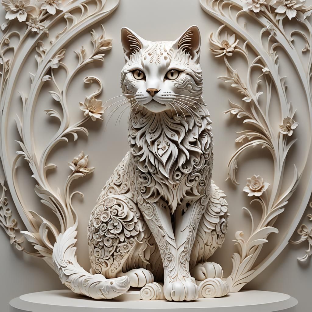 Breathtaking cat sculpture by artist Chaffetti. The masterpiece recreates the magnificent grace of the animal in intrica...