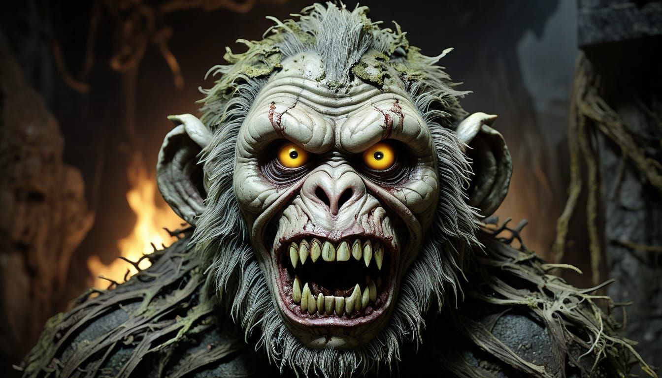 Grotesque Zombie Monkey Monstrosities Adorn Ancient Tomb Wal...