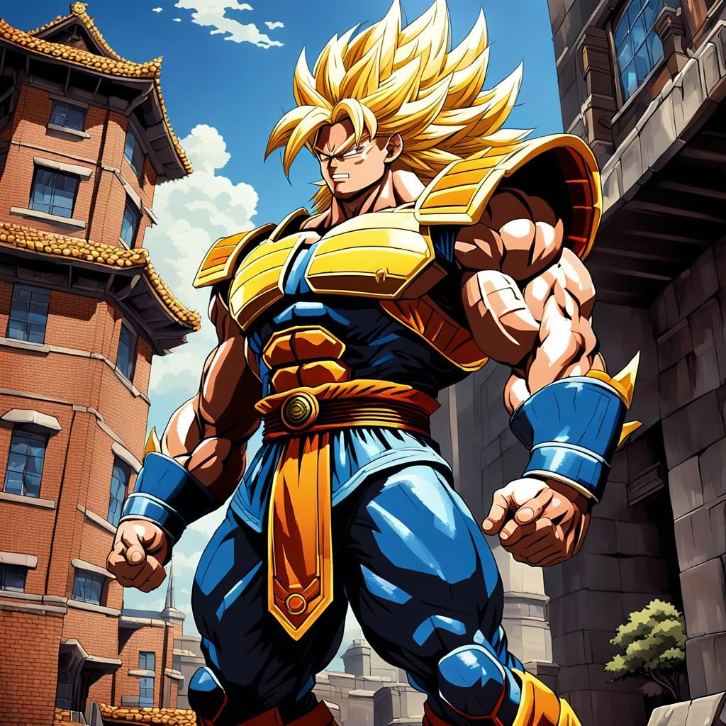 Legendary Super Saiyan Warrior in 80s Anime Style