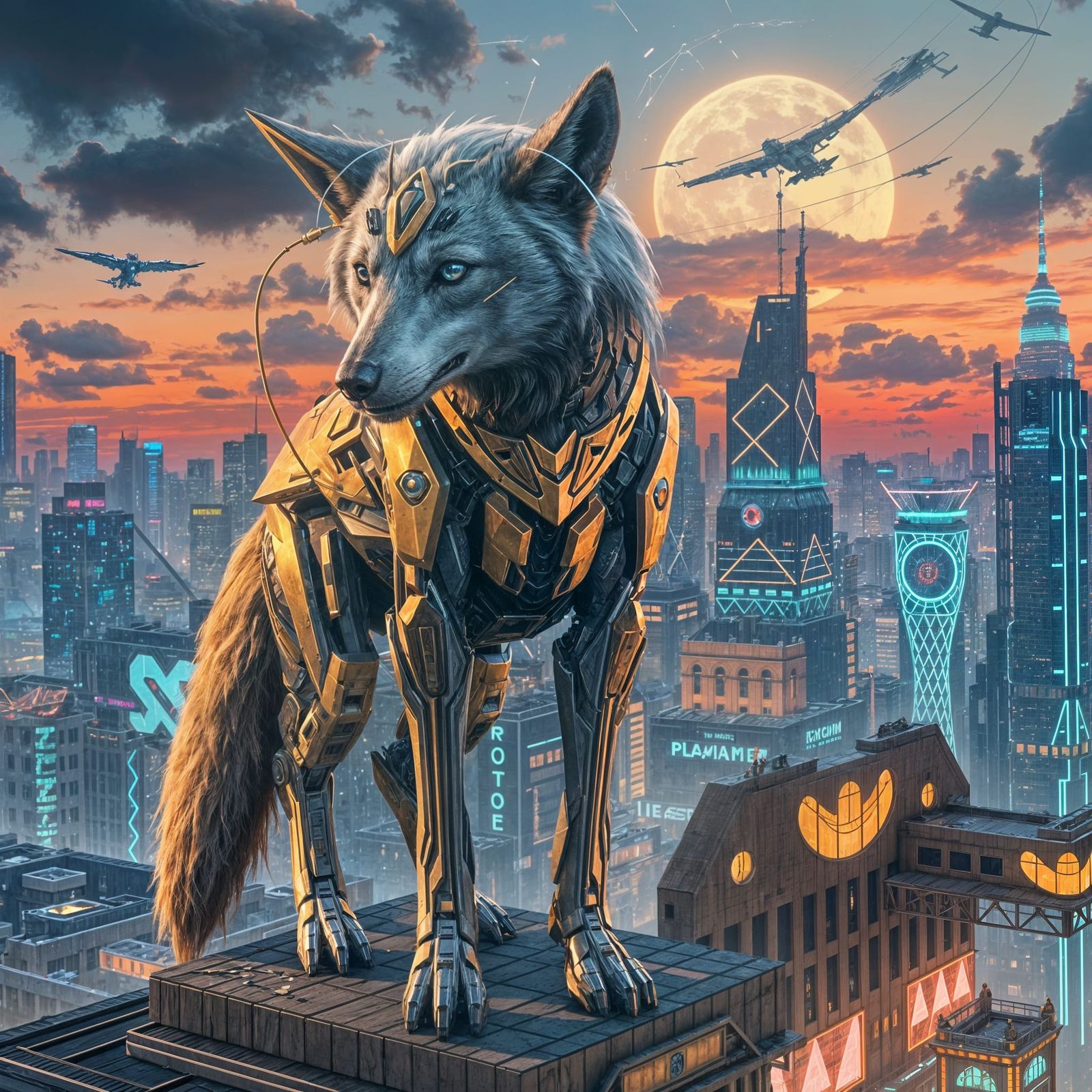 Cybernetic Wolf Leaps Through Broken Time