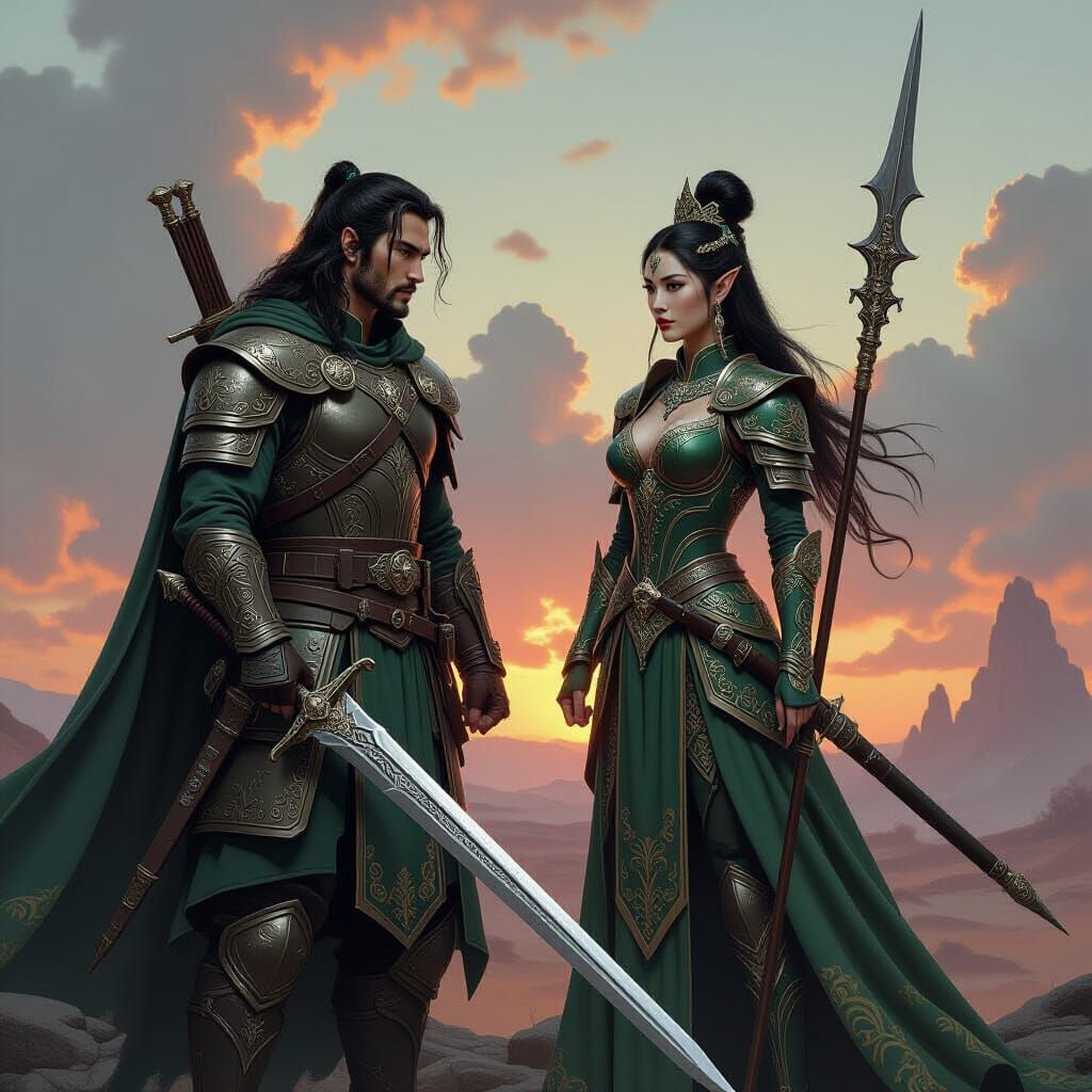 Asian Aragorn and Elf Queen in Epic Battle