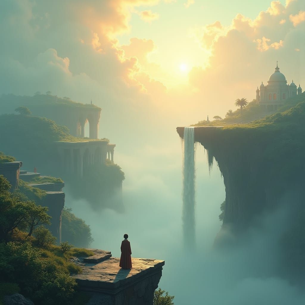 Ethereal Floating Islands Landscape in Dreamlike Fantasy Art