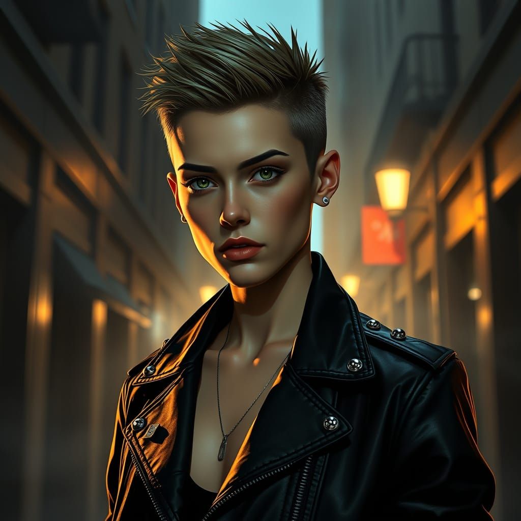 Androgynous Figure in Moody City Alleyway