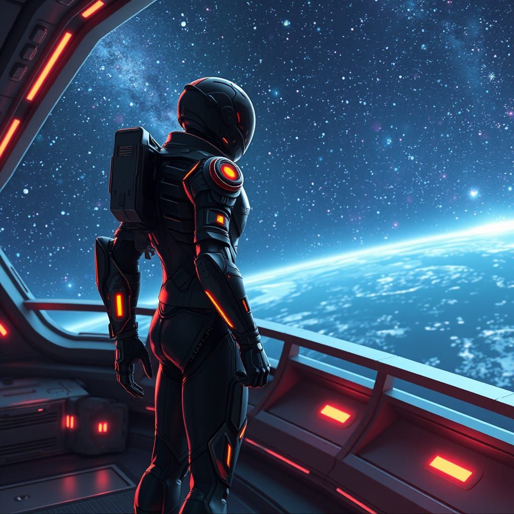 Astronaut Admiring Starry Galaxy in Anime Style