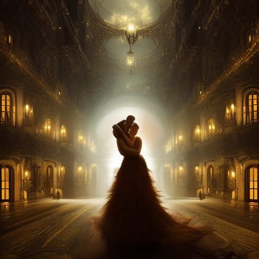 Epic Dark Ballroom Waltz in Digital Painting Style