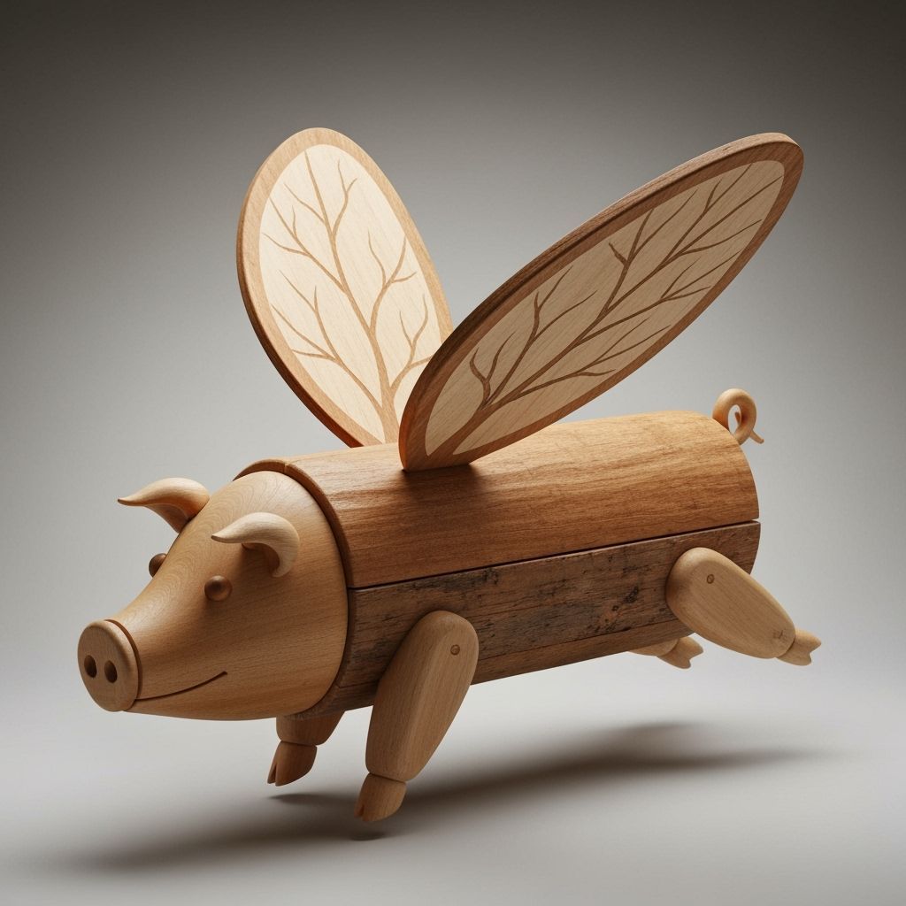 Pieces of wood in the shape of a flying pig
