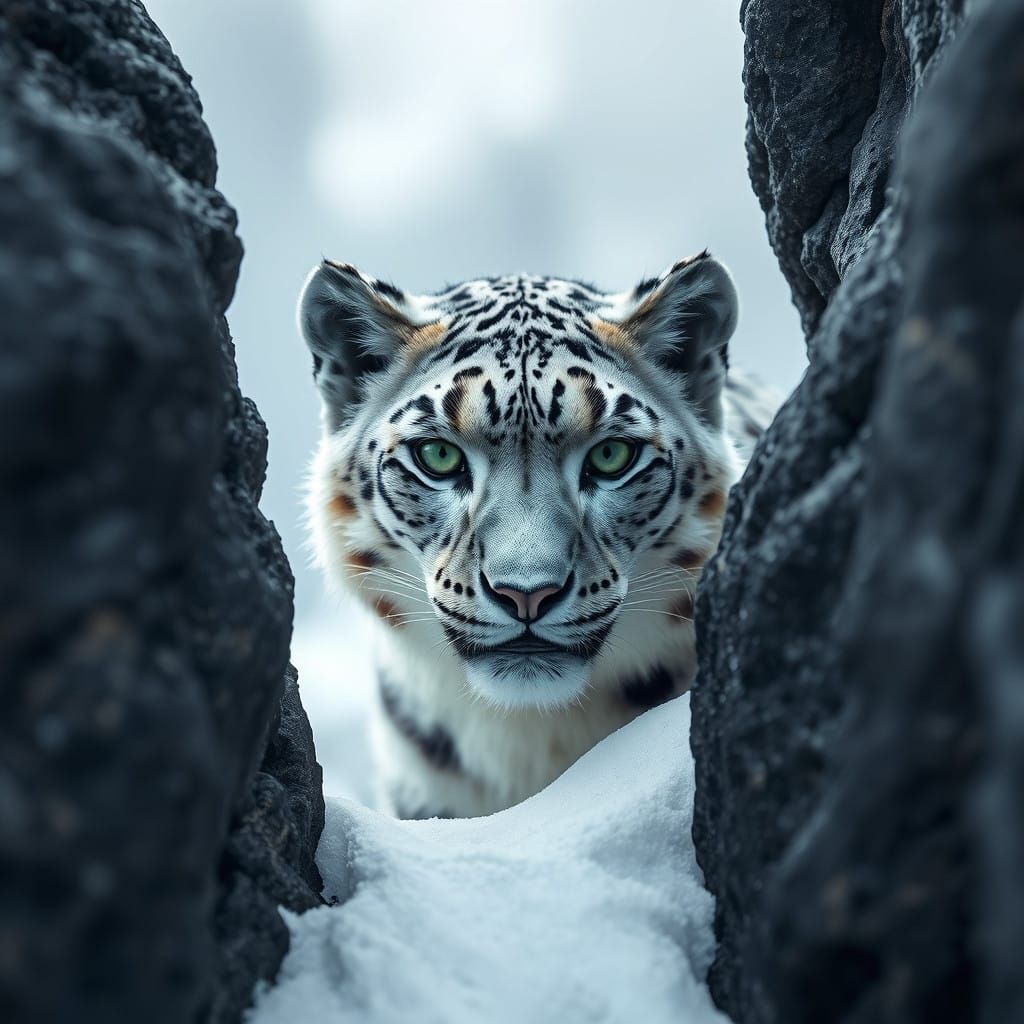 Majestic Snow Leopard in Breathtaking Vatnajokull Landscape