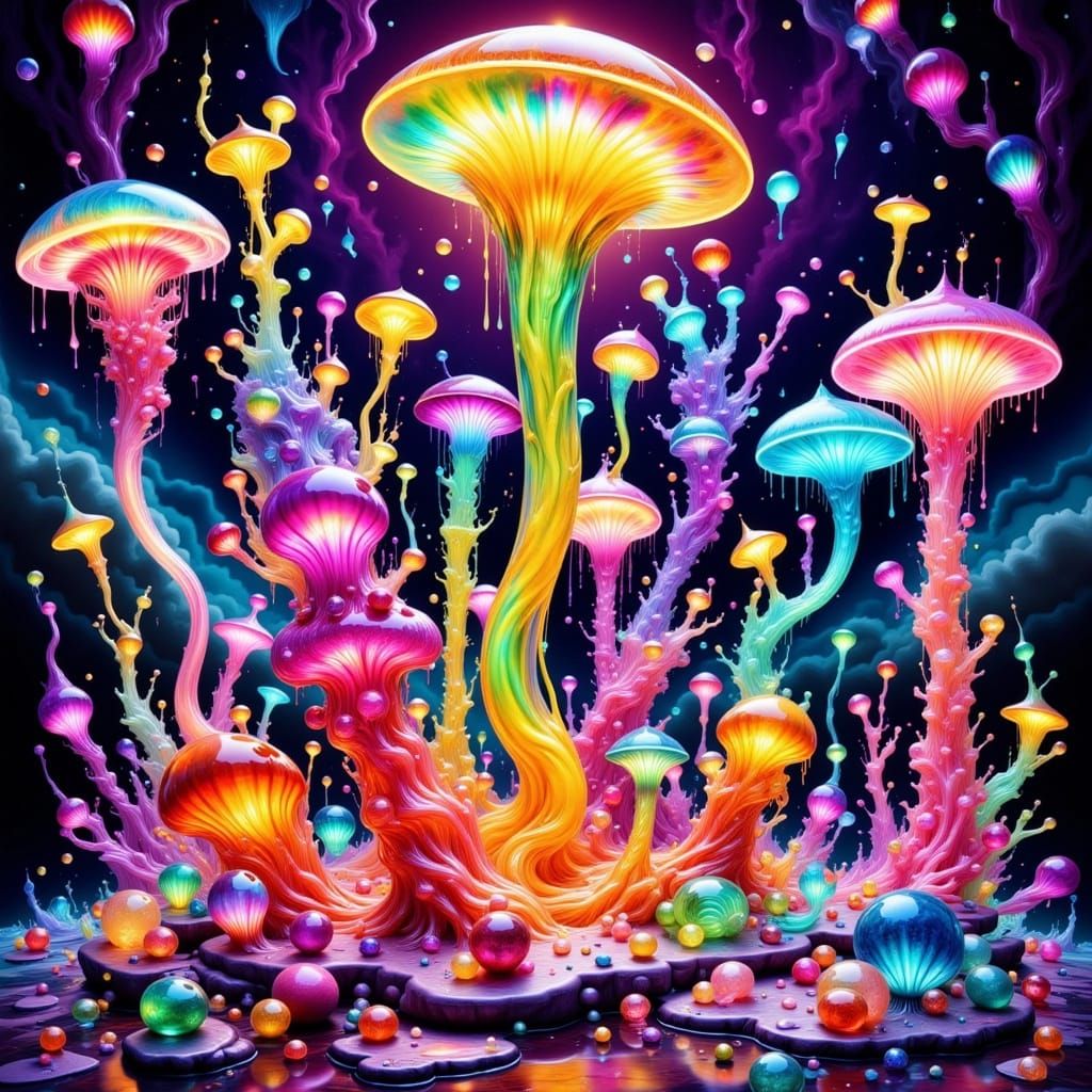 Surreal, Iridescent Entities in Neon Hues