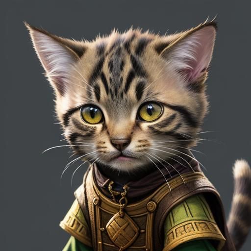 Hyperrealistic Tabaxi Kitten in Villager Outfit