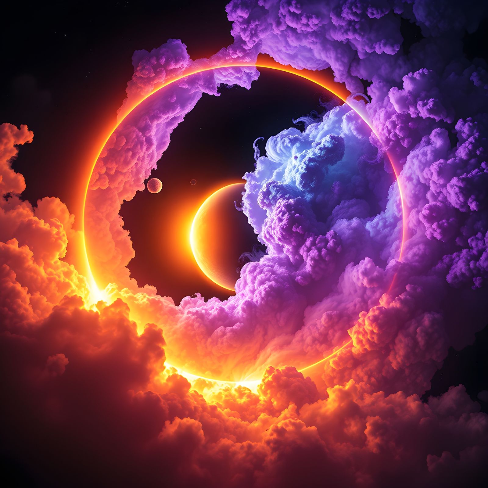 Sun and Moon Merge in Space: Detailed Matte Painting