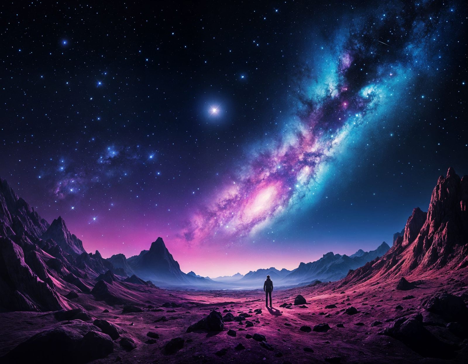 Breathtaking Night Sky with Glowing Figure, Astrophotography