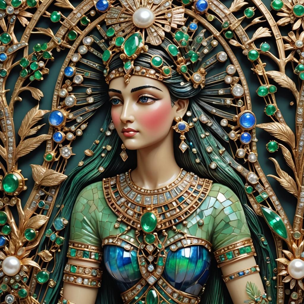 Ornate Egyptian Princess Brooch in 3D Copper