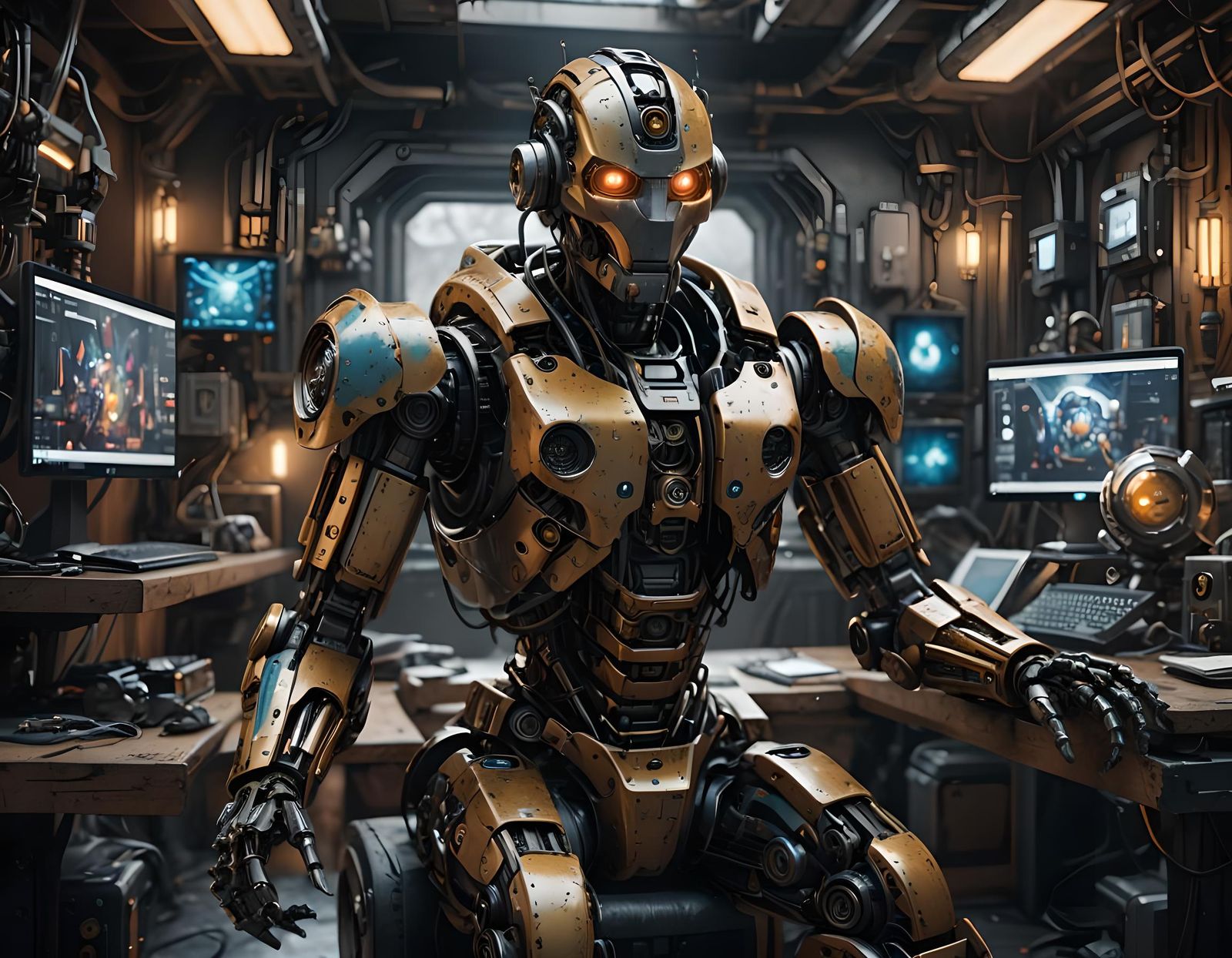 Robot at Computer: Detailed Matte Painting