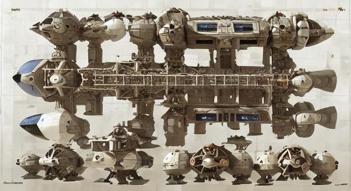 Royalpunk Starship Orbits Titan Planet: Sci-Fi Art