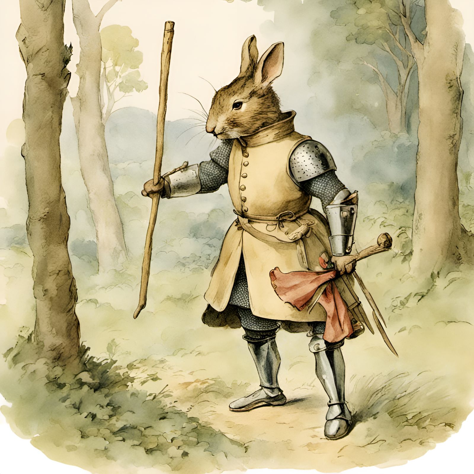 Rabbit Knight Illustration in Storybook Style