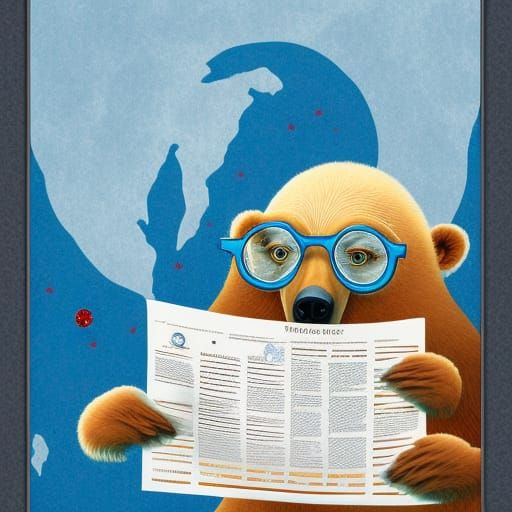 tanned polar bear reading the press on melting glaciers
