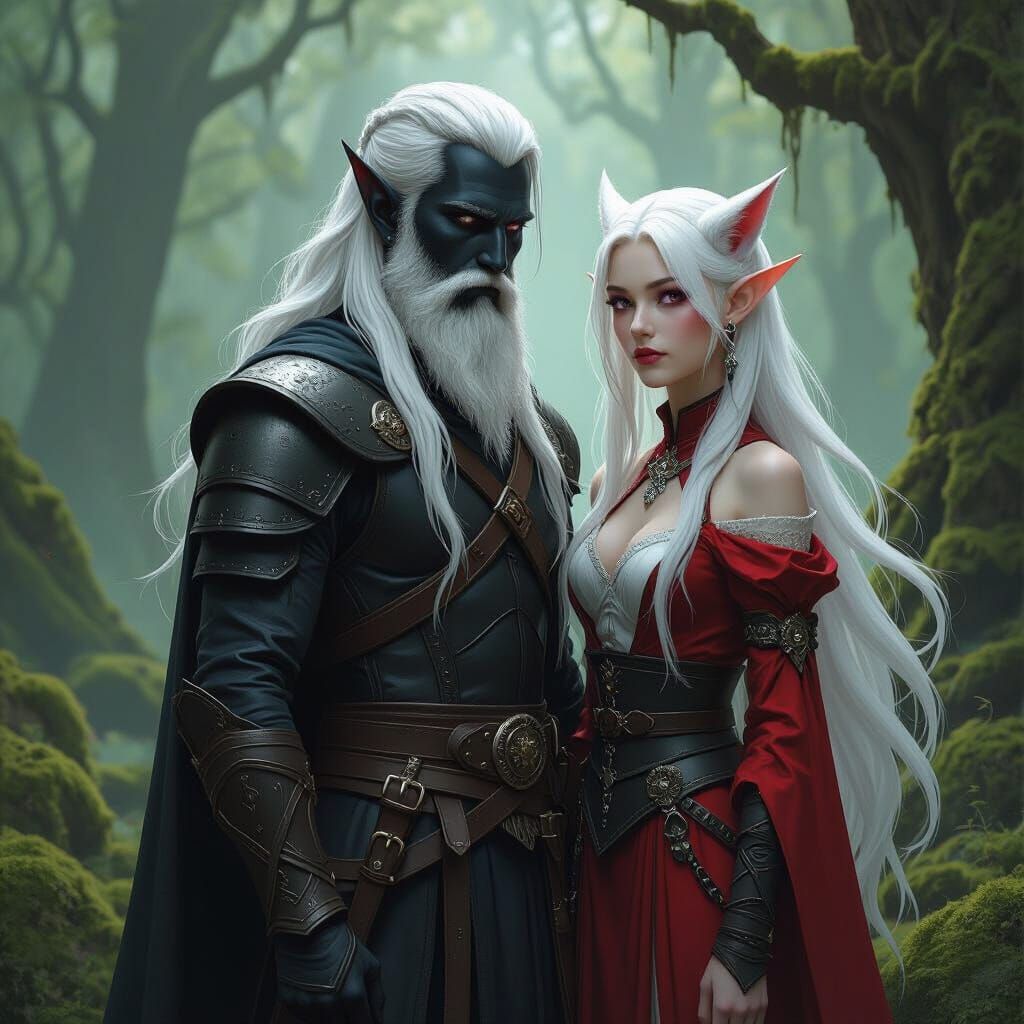 Fantasy Characters in Misty Forest, Painterly Style