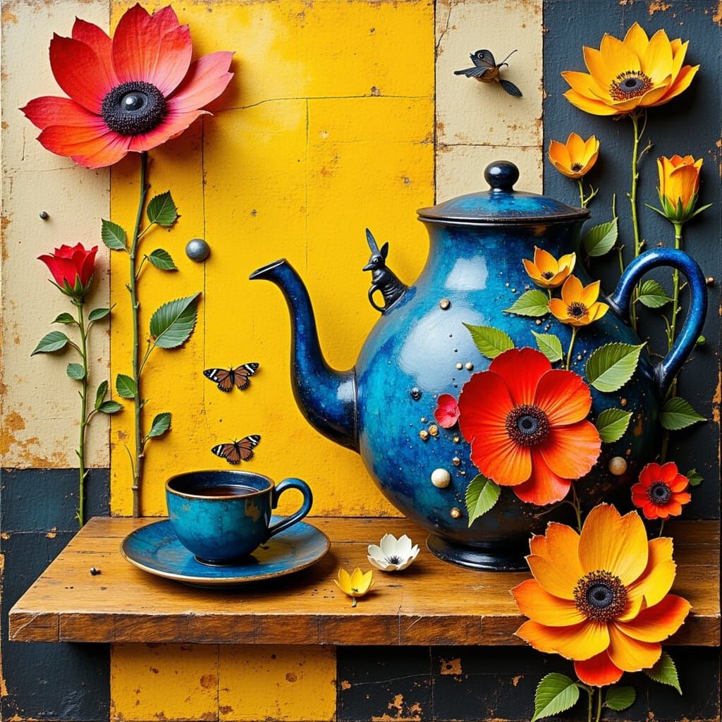 Whimsical Aye Aye Tea Party in Mosaic-Inspired Realism