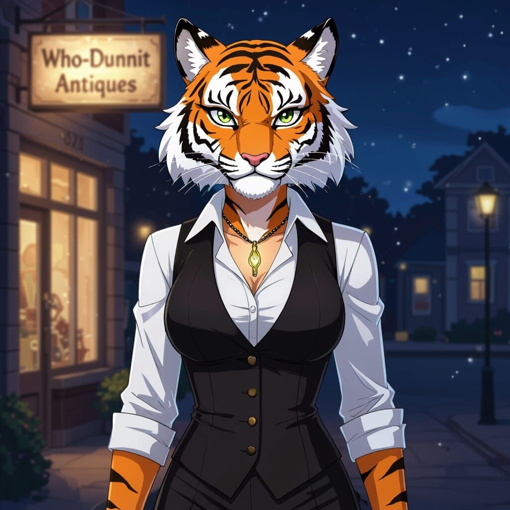 Winter Tigress in Manga Style with Glowing Fork Necklace