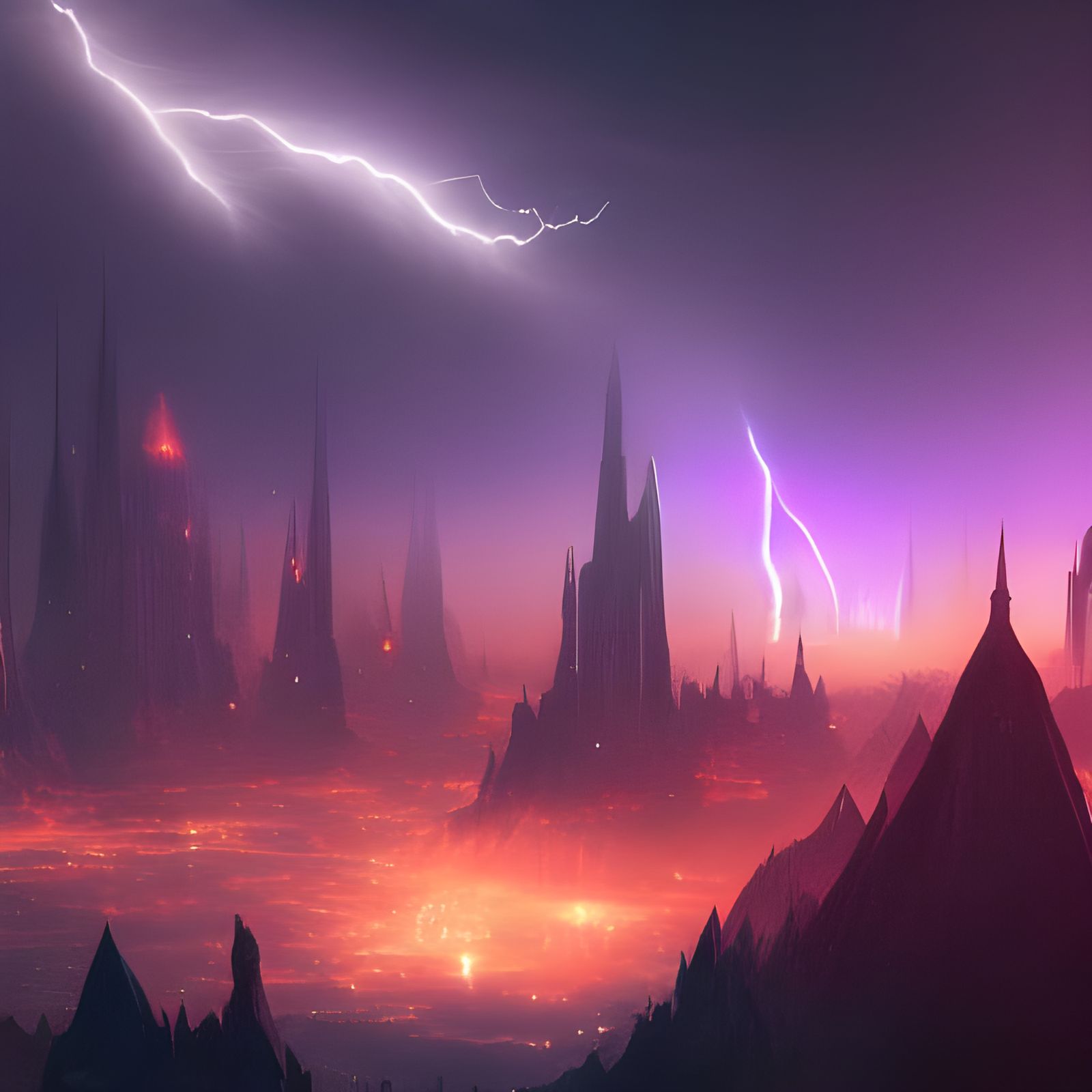 City Lights Under Galaxy Aurora in Matte Painting