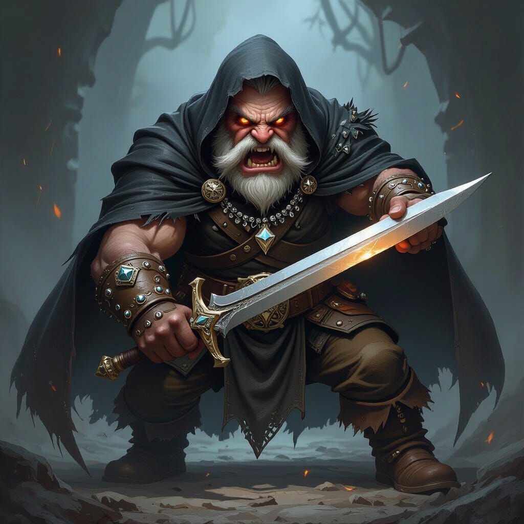 Menacing Dwarf Warrior in Dark Fantasy Style