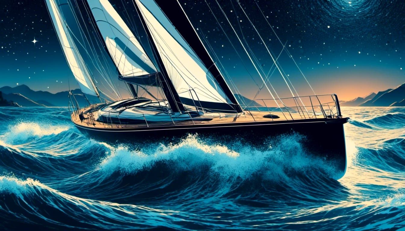 Sailing Yacht at Night Under Starry Sky