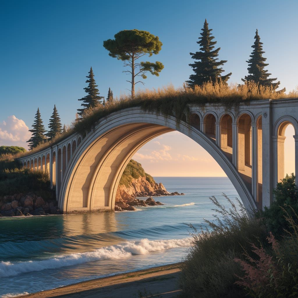 Bridge Over Strait of Sicily Reclaimed by Nature