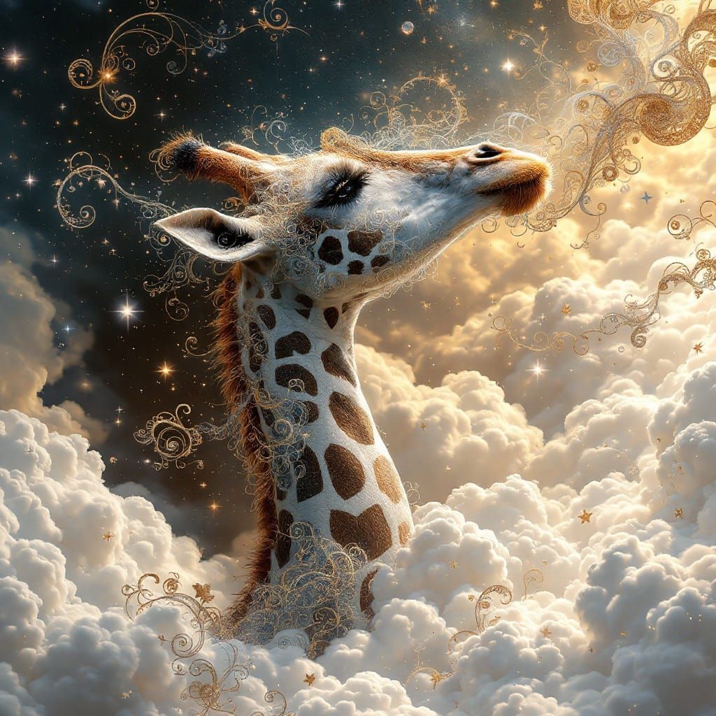 Regal Giraffe Amidst Celestial Fractals
