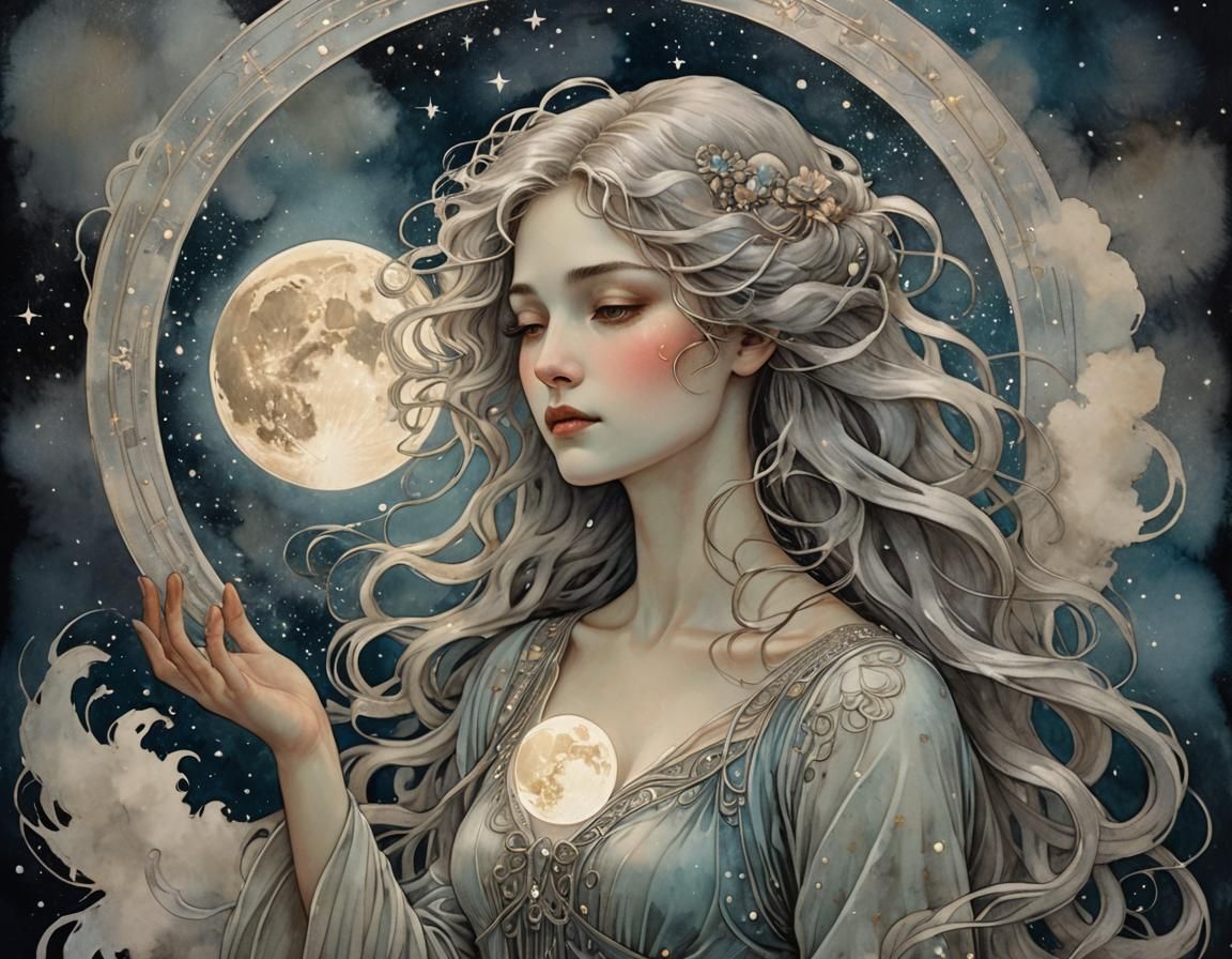 Moon Keeper in Art Nouveau Style