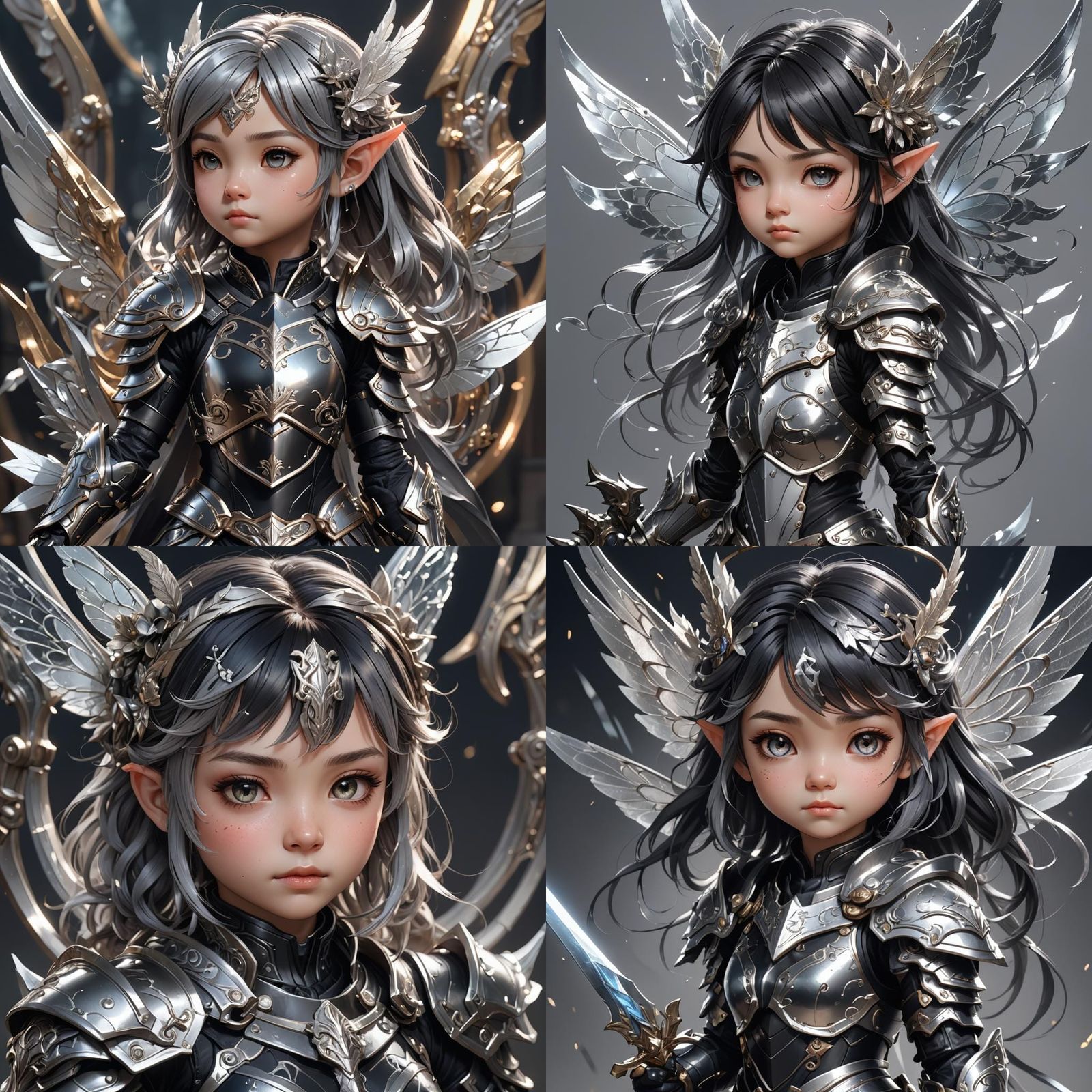 Chibi Fairy Warrior in Armor: Digital Art Portrait