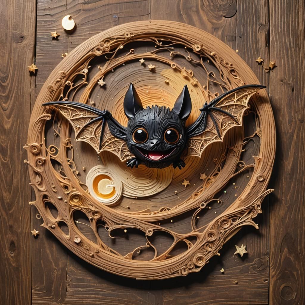 Chibi Bat in Naive String Art Style