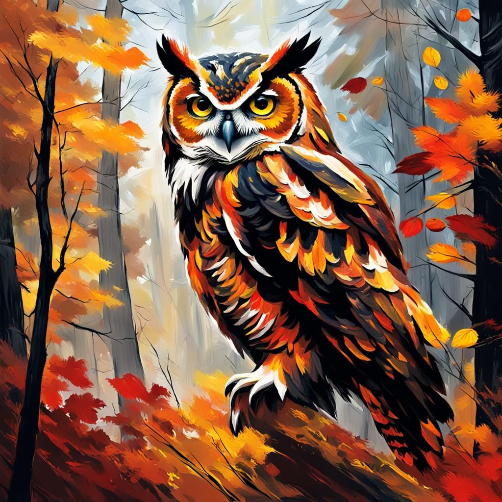 Autumn Owl in Noir Speed Painting Style