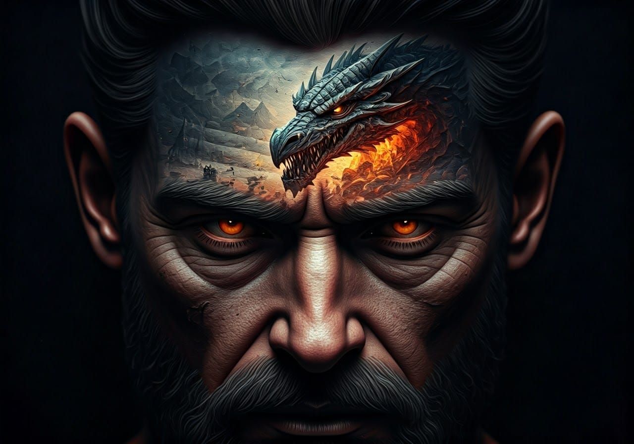 Hyperrealistic Sculpture: Man and Dragon Fusion