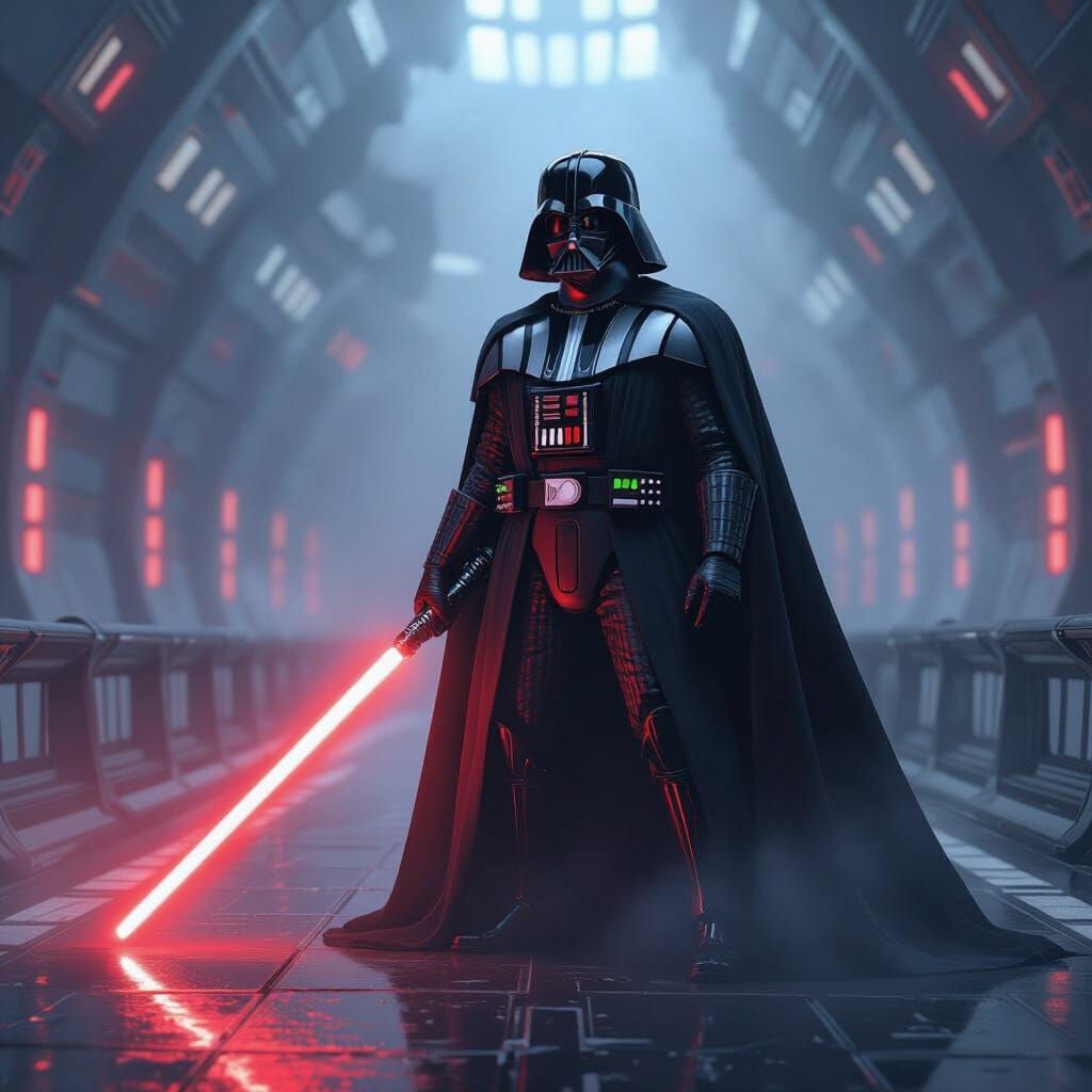 Darth Vader on Death Star Bridge in Cinematic Style