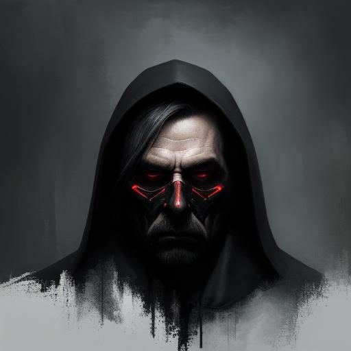 Shadowy Figure in Red Cloak: Hyperrealistic Cryopunk Portrai...