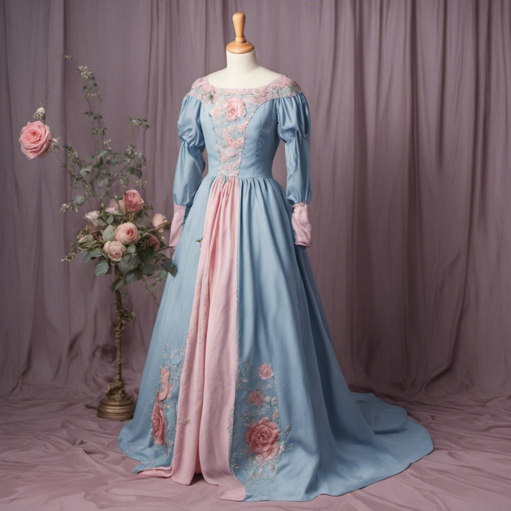 Medieval Dress with Rose Pattern on Dress Form