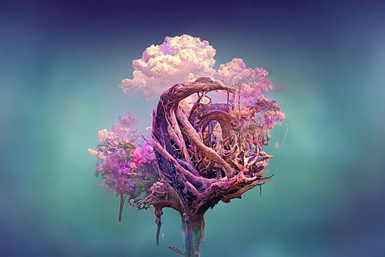 Mystical Wisteria Tree in Surreal Landscape