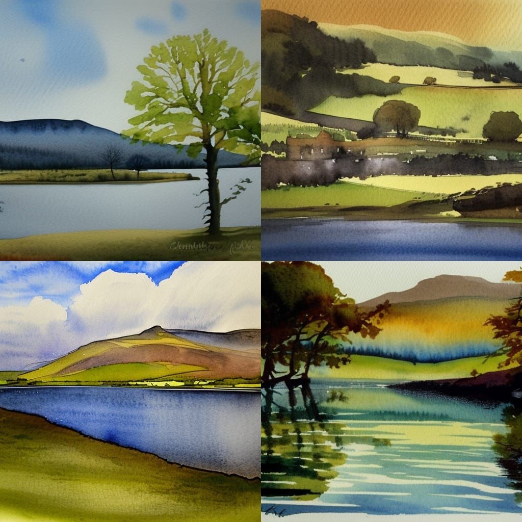 Watercolor Painting of Lakes in Cumbria