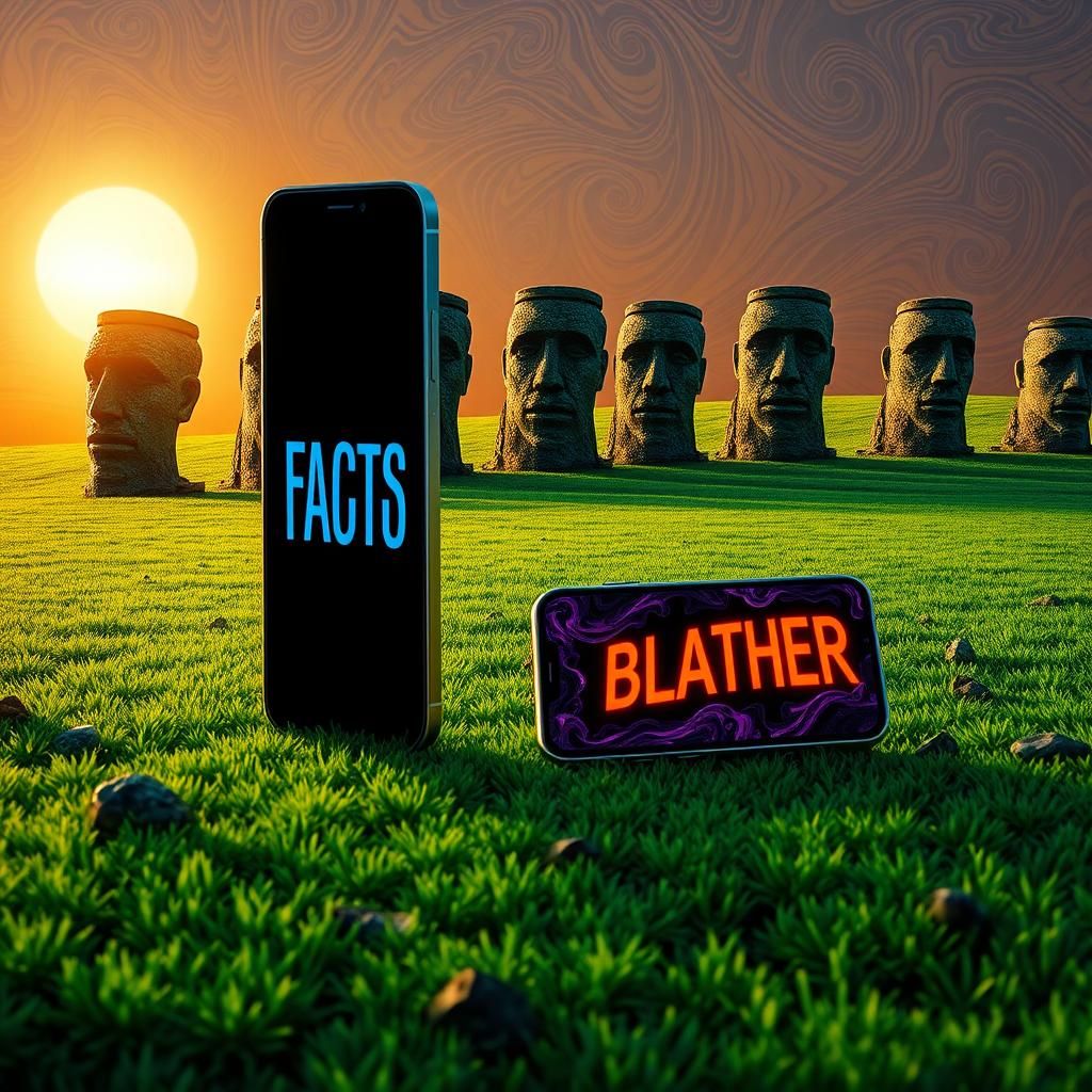 Surreal Dreamscape: iPhones Converse in Mystical Landscape