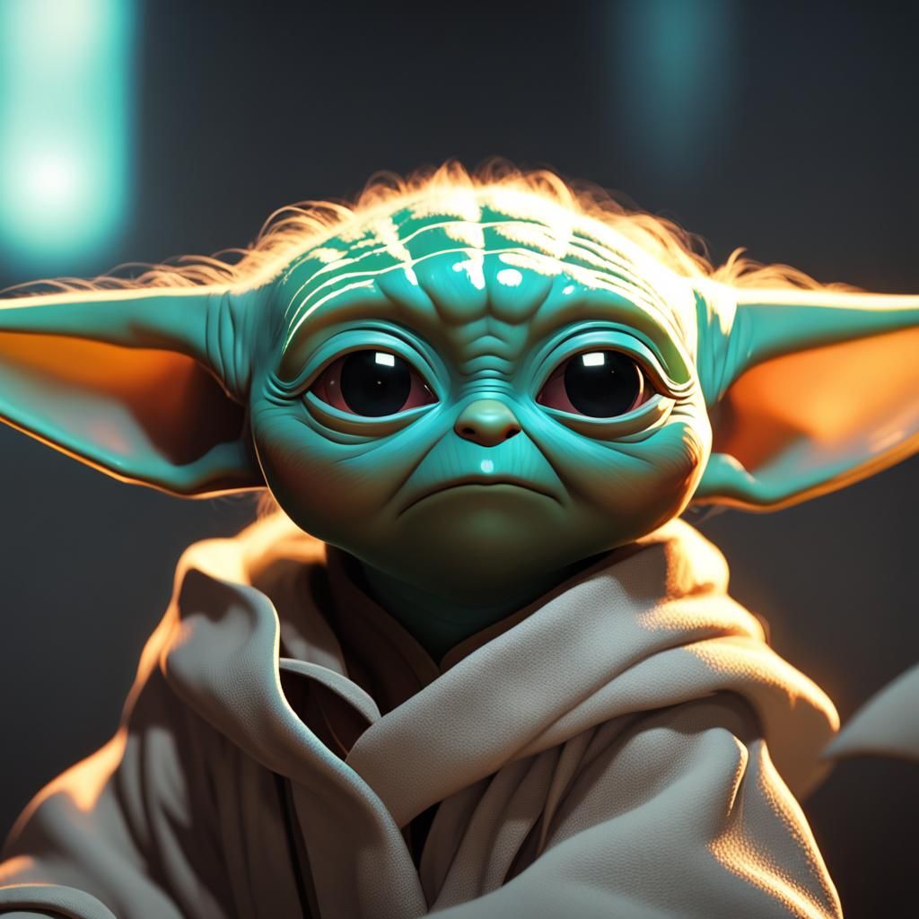 Baby Yoda Girl Portrait in Hyperdetailed Style