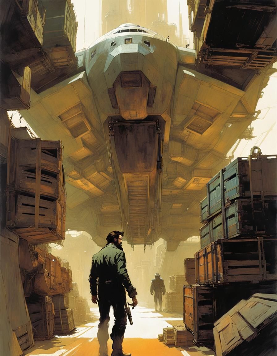 Starship Engineer in Sci-Fi Cargo Hold