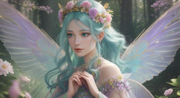 Ethereal Fairy Queen in Forest, Whimsical Fantasy Art