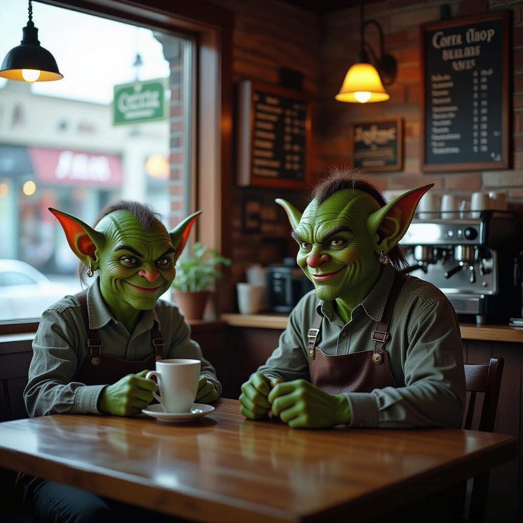 Goblins as Clerks in a Cinematic Coffee Shop