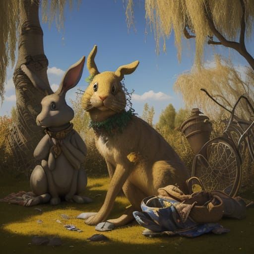 Whimsical Rabbit Contemplates Existence in Twisted Willow Sh...